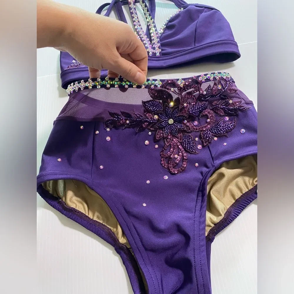 Custom solo dance convention contemporary costume 2 piece purple MA adult NEW